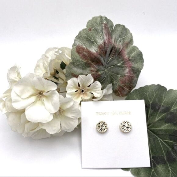 New Tory Burch Gold, Black Outline Round Stud Earrings - Picture 4 of 8